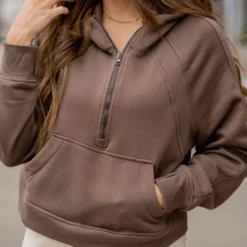 Ribbed Panel Half Zip Hooded Sweatshirt -Women's Clothing Store untitled 4537 a67b55b6 a89e 432a ac7c 8300cf3f8119