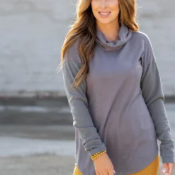 So Soft Ribbed Sleeve Cowl Neck -Women's Clothing Store untitled 4550