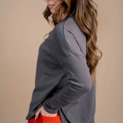 Raw Stitched Button Accented Tee -Women's Clothing Store untitled 4579