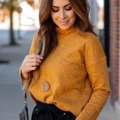 Geo Quilted Mock Neck Sweatshirt -Women's Clothing Store untitled 4612