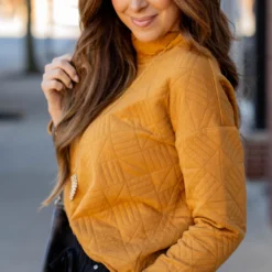 Geo Quilted Mock Neck Sweatshirt -Women's Clothing Store untitled 4618