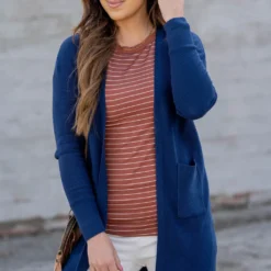 Waffled Two Pocket Tunic Cardigan -Women's Clothing Store untitled 4875