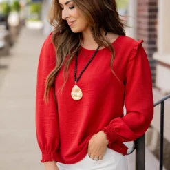 Ruffle Shoulder Cinched Long Sleeve Blouse -Women's Clothing Store untitled 4875 a4a98404 8afa 45a2 83d8 91f2aa37cc65