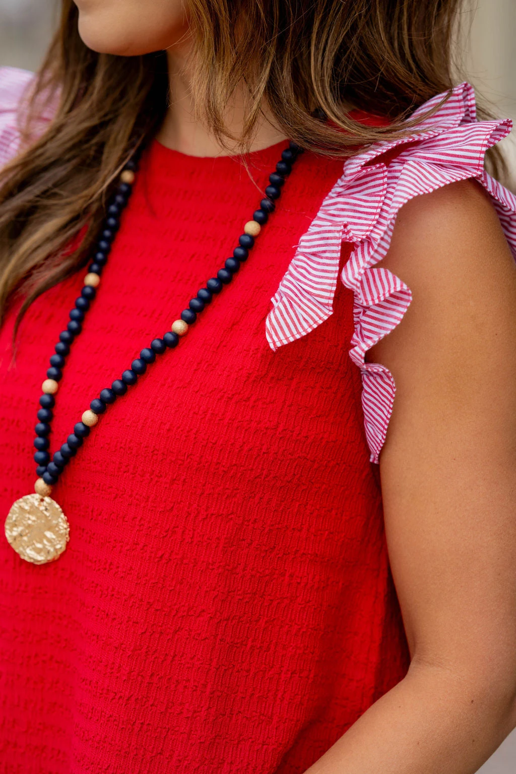 Striped Dual Flutter Trim Textured Tank 9 Striped Dual Flutter Trim Textured Tank - Image 9