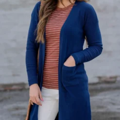 Waffled Two Pocket Tunic Cardigan -Women's Clothing Store untitled 4883