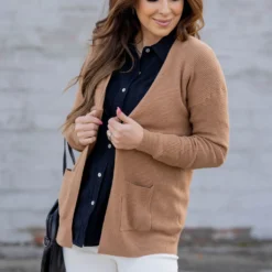 Waffled Two Pocket Cardigan -Women's Clothing Store untitled 4893