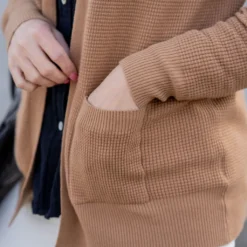 Waffled Two Pocket Cardigan -Women's Clothing Store untitled 4898