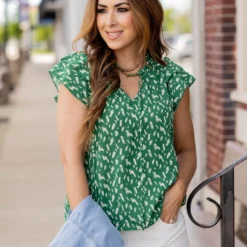 Brush Stroked Dual Flutter Sleeve Blouse