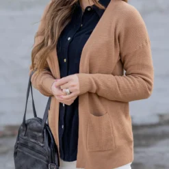 Waffled Two Pocket Cardigan -Women's Clothing Store untitled 4906