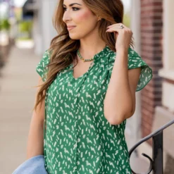 Brush Stroked Dual Flutter Sleeve Blouse -Women's Clothing Store untitled 4906 6cb8a5b6 e4e0 4e7d 9466 2799691126b2