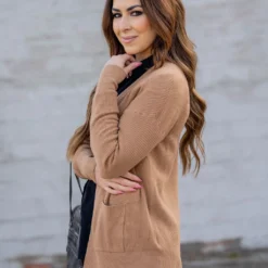 Waffled Two Pocket Cardigan -Women's Clothing Store untitled 4908