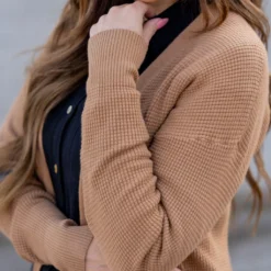 Waffled Two Pocket Cardigan -Women's Clothing Store untitled 4909