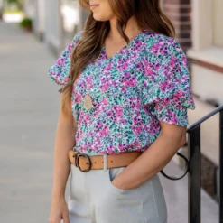Wildflowers Ruched Puff Sleeve Blouse -Women's Clothing Store untitled 4950
