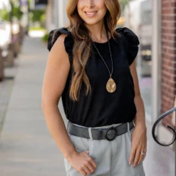 Subtle Plaid Ruffle Trim Tank -Women's Clothing Store untitled 4956