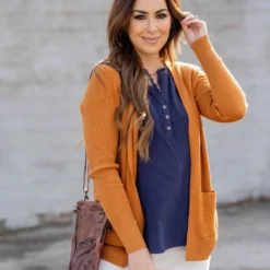 Waffled Two Pocket Cardigan -Women's Clothing Store untitled 4957