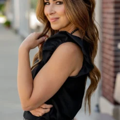 Subtle Plaid Ruffle Trim Tank -Women's Clothing Store untitled 4969