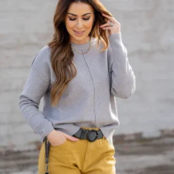 Stitch Accented Side Slit Sweater 22 Stitch Accented Side Slit Sweater -Women's Clothing Store untitled 4979