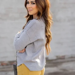 Stitch Accented Side Slit Sweater 36 Stitch Accented Side Slit Sweater -Women's Clothing Store untitled 4990