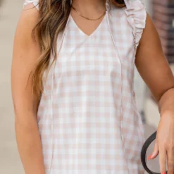 Gingham Ruched Ruffle Trim Tank 19 Gingham Ruched Ruffle Trim Tank -Women's Clothing Store untitled 4995