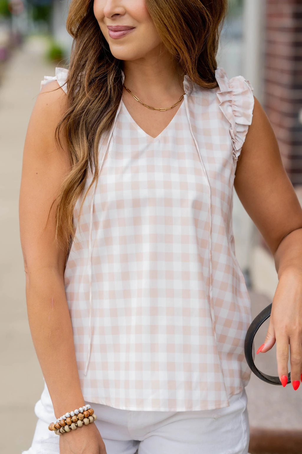 Gingham Ruched Ruffle Trim Tank 7 Gingham Ruched Ruffle Trim Tank - Image 7