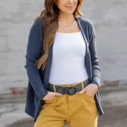 Waffled Two Pocket Cardigan -Women's Clothing Store untitled 5004