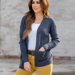 Waffled Two Pocket Cardigan -Women's Clothing Store untitled 5013