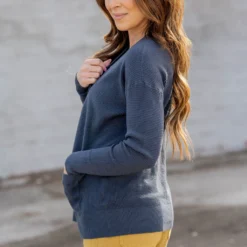 Waffled Two Pocket Cardigan -Women's Clothing Store untitled 5015