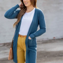 Waffled Two Pocket Tunic Cardigan -Women's Clothing Store untitled 5024