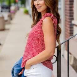 Spotted Ruched Ruffle Trim Tank 28 Spotted Ruched Ruffle Trim Tank -Women's Clothing Store untitled 5029