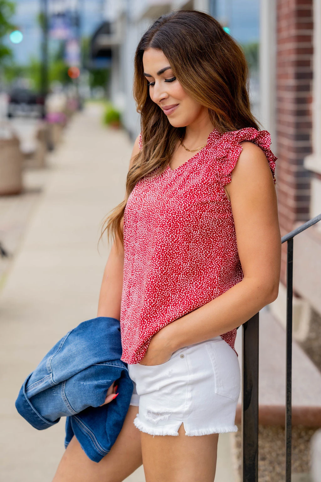 Spotted Ruched Ruffle Trim Tank 10 Spotted Ruched Ruffle Trim Tank - Image 10