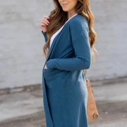 Waffled Two Pocket Tunic Cardigan -Women's Clothing Store untitled 5033