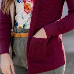 Waffled Two Pocket Cardigan -Women's Clothing Store untitled 5057