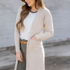 Waffled Two Pocket Tunic Cardigan -Women's Clothing Store untitled 5094