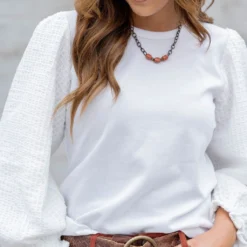 Woven Sleeve Solid Body Blouse -Women's Clothing Store untitled 5104