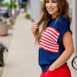 Distressed American Flag Short Sleeve Sweater -Women's Clothing Store untitled 5109 cf5d1722 2ade 4f20 98b8 2122b3e119ef