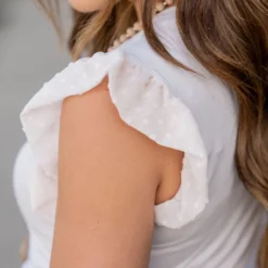 Dot Puffed Ruffle Trim Tank -Women's Clothing Store untitled 5115