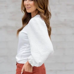 Woven Sleeve Solid Body Blouse -Women's Clothing Store untitled 5116