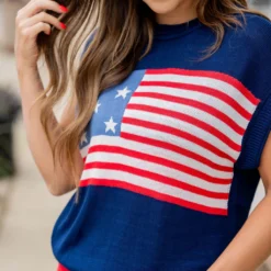 Distressed American Flag Short Sleeve Sweater -Women's Clothing Store untitled 5117 94a6aafc c4d9 4f44 87d9 d2a109926d03