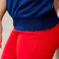 Distressed American Flag Short Sleeve Sweater -Women's Clothing Store untitled 5135