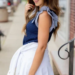 Striped Dual Flutter Trim Textured Tank 33 Striped Dual Flutter Trim Textured Tank -Women's Clothing Store untitled 5161