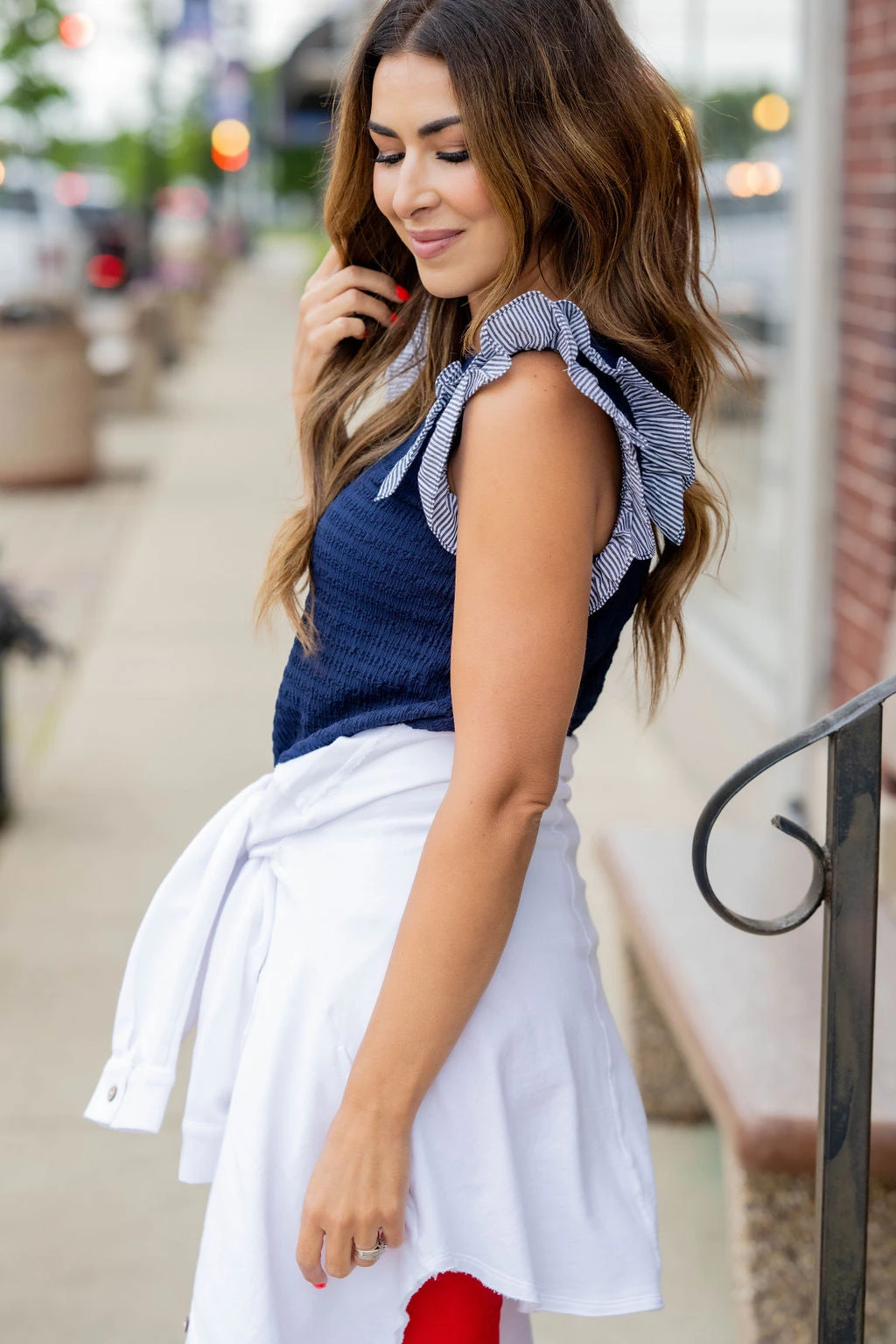 Striped Dual Flutter Trim Textured Tank 14 Striped Dual Flutter Trim Textured Tank - Image 14