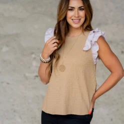 Striped Dual Flutter Trim Textured Tank 34 Striped Dual Flutter Trim Textured Tank -Women's Clothing Store untitled 5202