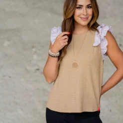 Striped Dual Flutter Trim Textured Tank 24 Striped Dual Flutter Trim Textured Tank -Women's Clothing Store untitled 5205