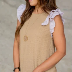 Striped Dual Flutter Trim Textured Tank 36 Striped Dual Flutter Trim Textured Tank -Women's Clothing Store untitled 5208