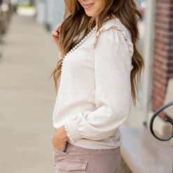 Ruffle Shoulder Cinched Long Sleeve Blouse -Women's Clothing Store untitled 5217 ced45f73 2f9a 4ac4 9e8e 4b6624966eca