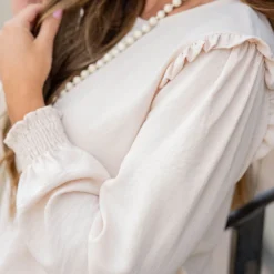 Ruffle Shoulder Cinched Long Sleeve Blouse -Women's Clothing Store untitled 5228