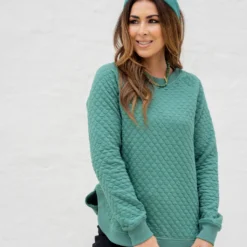 Bold Textured Side Slit Sweatshirt -Women's Clothing Store untitled 5288