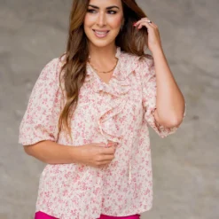 Cherry Blossoms Ruffle Front Blouse -Women's Clothing Store untitled 5296 b14dd2da ebf2 4a54 b92f b26478bc006f