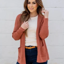 Waffled Two Pocket Cardigan -Women's Clothing Store untitled 5300