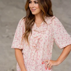 Cherry Blossoms Ruffle Front Blouse -Women's Clothing Store untitled 5301 a9e793c5 5927 45c2 be22 5f49e5152ef1